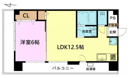 間取り図　1LDKの魅力的な間取り！LDKはゆったりとした空間で、休日ものびのびと過ごせそうですね。
最上階・角部屋！新規内装リフォーム済み！ぴかぴかの室内で新生活を始めませんか？