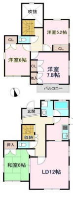 間取り図　4LDKの魅力的な間取り！各部屋広々と使えそうです！
ゆったりとしたお部屋で家族と楽しく暮らせそうですね！