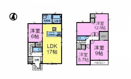 間取り図　4LDKの魅力的な間取り！各部屋広々と使えそうです！
ゆったりとしたお部屋で家族と楽しく暮らせそうですね！2階の洋室を間仕切りすれば5LDKにも変更可能！
