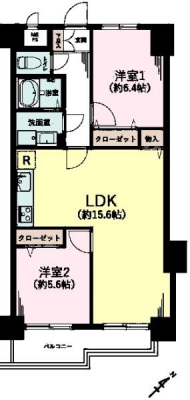 間取り図　2LDKの魅力的な間取り！LDKはゆったりとした空間で、ご家族との団らん時間が、より一層充実したものになりますね！家族との仲が深まり、自然と笑顔が増えそうです！