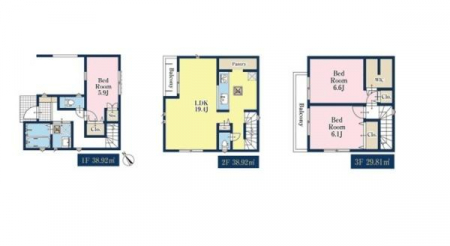 �Ԏ��}�@3�K���ĂȂ�ł͂̋�ԍ\���ŁA�v���C�o�V�[�ƊJ�����𗼗��B
��炵�₷��3LDK�̊Ԏ��ł��B