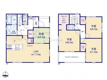 間取り図　4LDKの魅力的な間取り！2階の居室は全て6帖以上とゆとりある空間に仕上がっております。全居室収納付きですっきりとした空間で家族とコミュニケーションが増えて、笑顔のあふれるお家になりそうです！