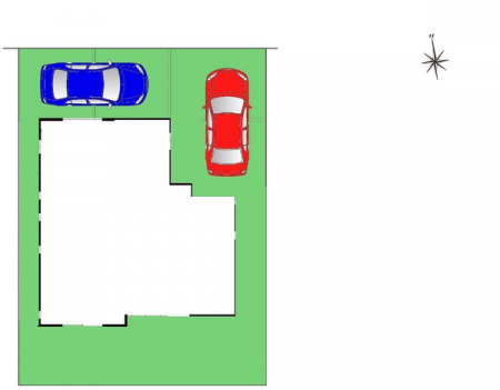 区画図　駐車スペースは2台分あります！
セカンドカーはもちろん、バイクや自転車なども置き場所に困りません。
