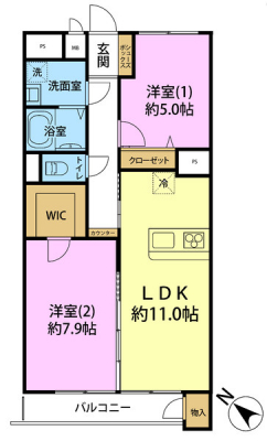 間取り図　2LDKの魅力的な間取り！内装リフォーム済み！綺麗なお部屋で過ごせます。LDKにはソファや家具を置いても自分好みの空間にカスタマイズ。心地よい空間でご家族との団らん時間がより一層充実しそう。